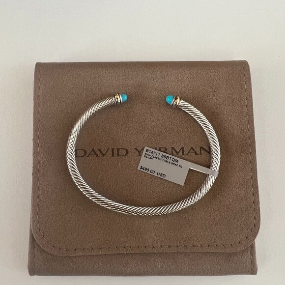 Brand New David Yurman Cable Bracelet 4mm – Turquoise Silver & 18K Gold
